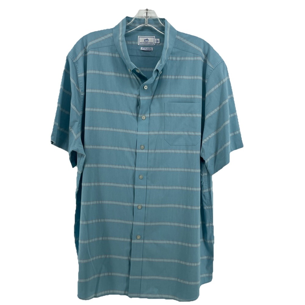 Southern Tide Shirt Men's XL Blue Short Sleeve Button Down Performance Coastal